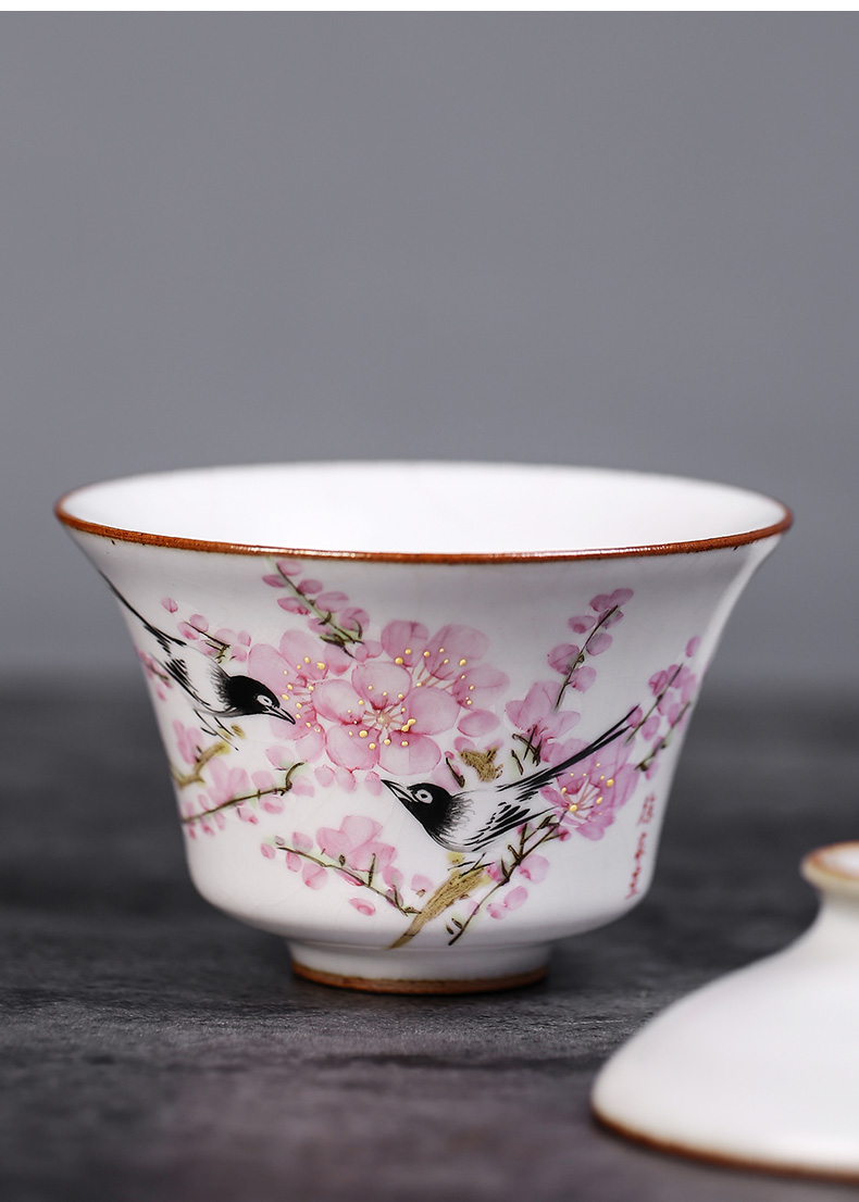 Jingdezhen hand - made peach blossom put only three tureen tea cups water point set a single large your up ceramic bowl with kung fu