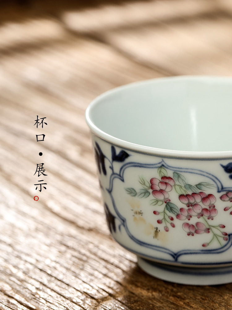 Jingdezhen porcelain masters cup a cup of pure checking ceramic kung fu tea set a single tea urn sample tea cup hand - made flowers and birds