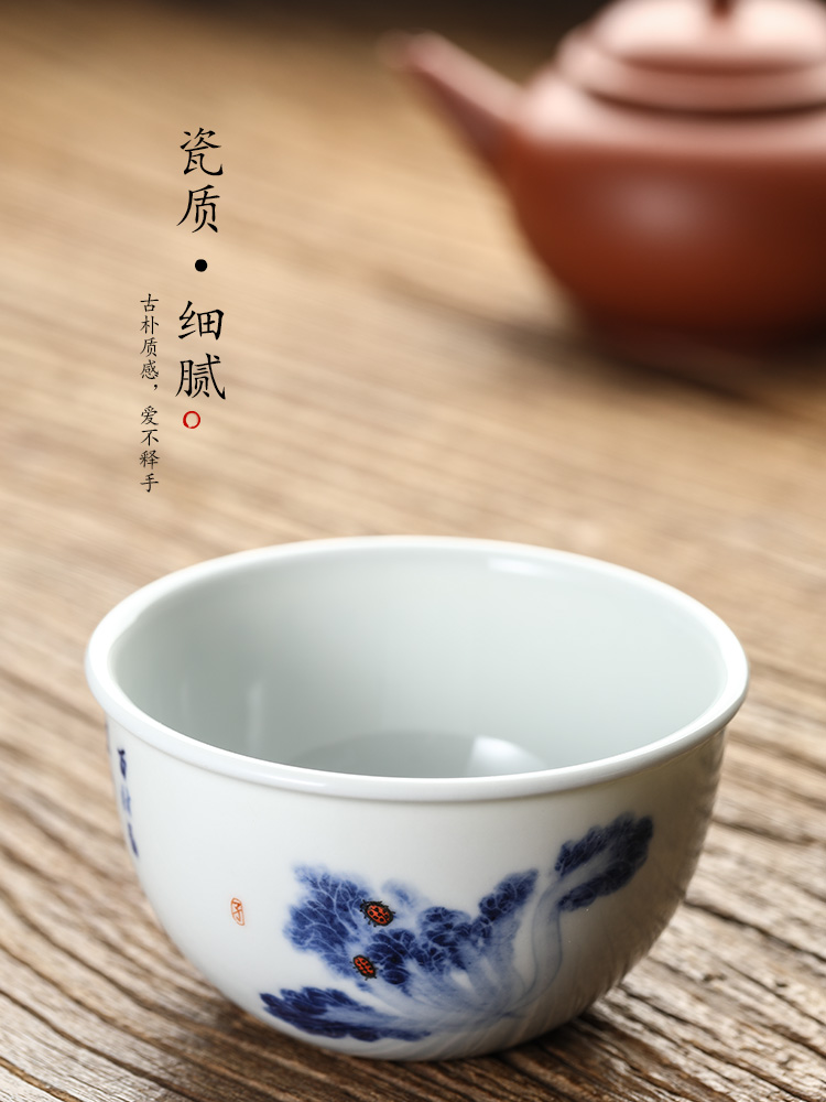 Jingdezhen porcelain teacup master cup single CPU hand - made white porcelain bowl sample tea cup single pure manual kung fu tea set