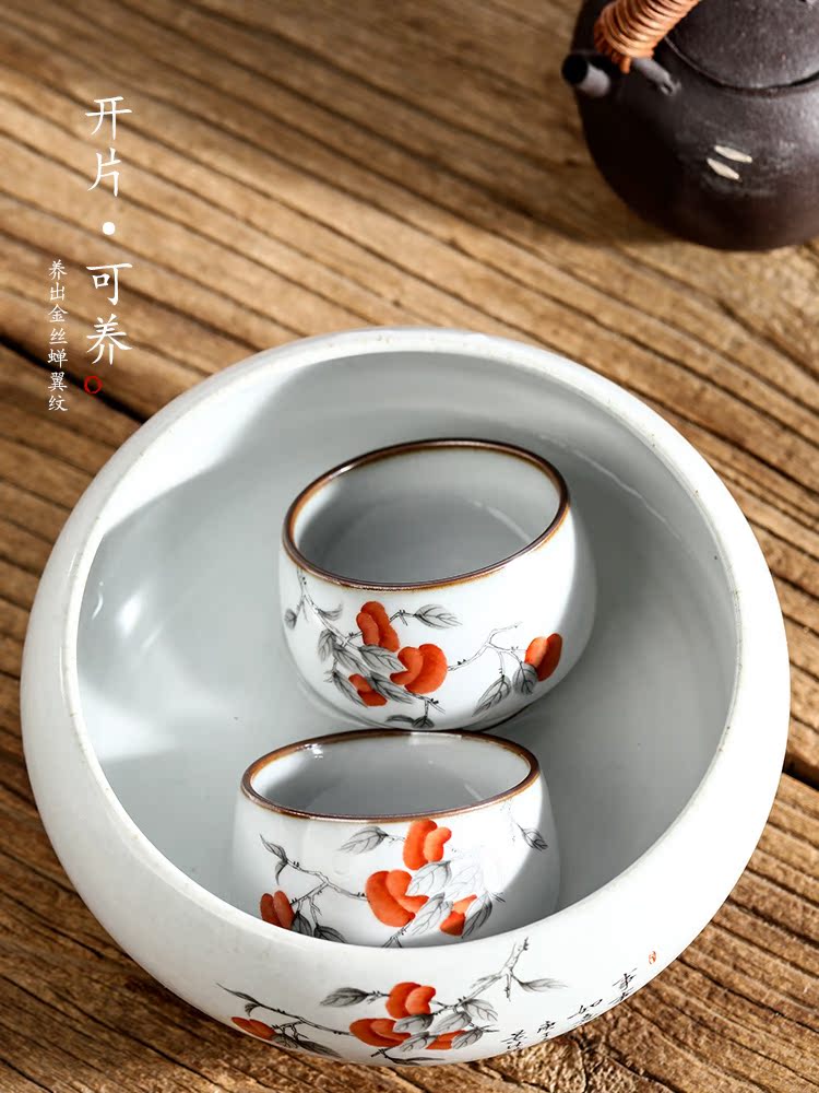 Pure hand wash your up jingdezhen large tea wash to pen barrels of hand - made of persimmon tea slicing water jar cylinder accessories