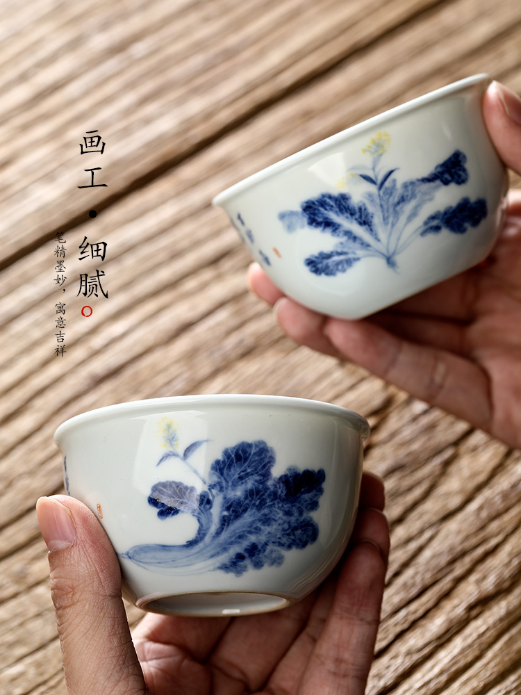 Jingdezhen porcelain teacup master cup single CPU hand - made white porcelain bowl sample tea cup single pure manual kung fu tea set