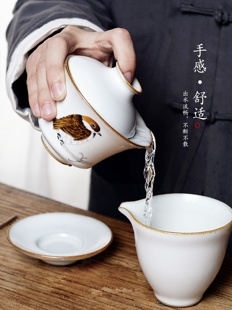 Your up jingdezhen tea machine hand draw birds only three tureen tea cups large bowl tea hot high - end kung fu