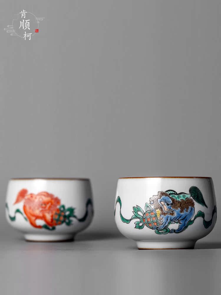 Hand your up jingdezhen kongfu master cup cup pure checking ceramic cups god beast sample tea cup single male