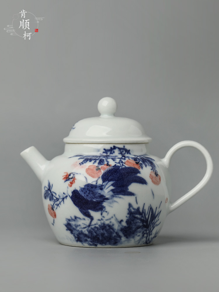 Jingdezhen blue and white teapot pure manual ceramic tea set hand - made big rooster antique teapot single pot kunfu tea