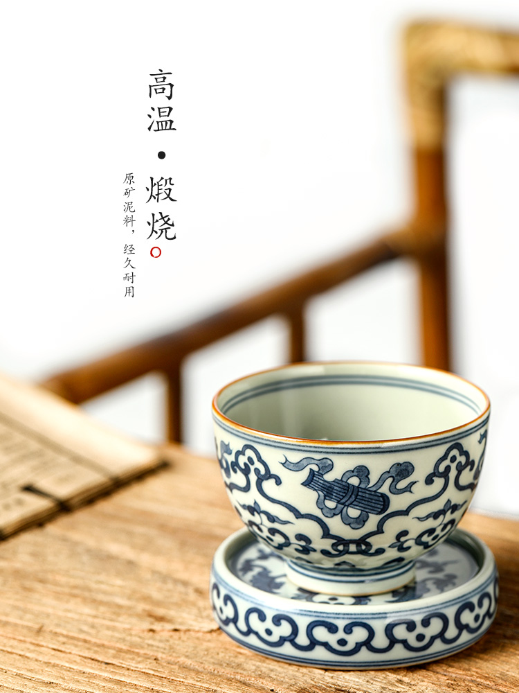 Jingdezhen blue and white master cup sample tea cup single CPU checking ceramic hand large kung fu tea cups. A single