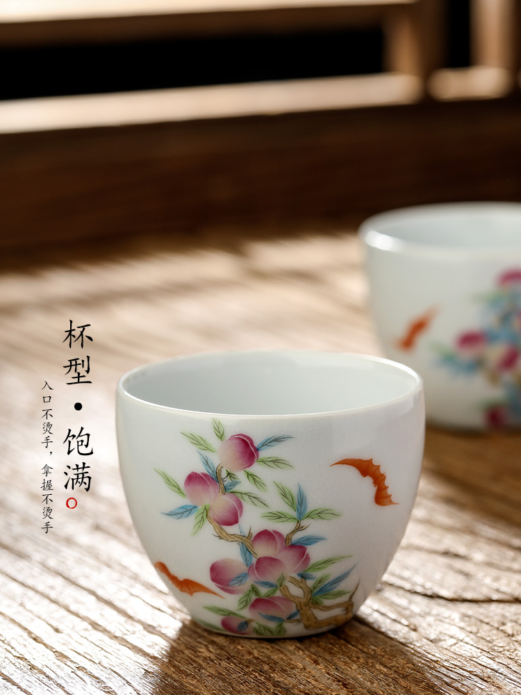 Jingdezhen checking retro kung fu tea cups ceramic masters cup single cup tea sample tea cup single hand - made of peach