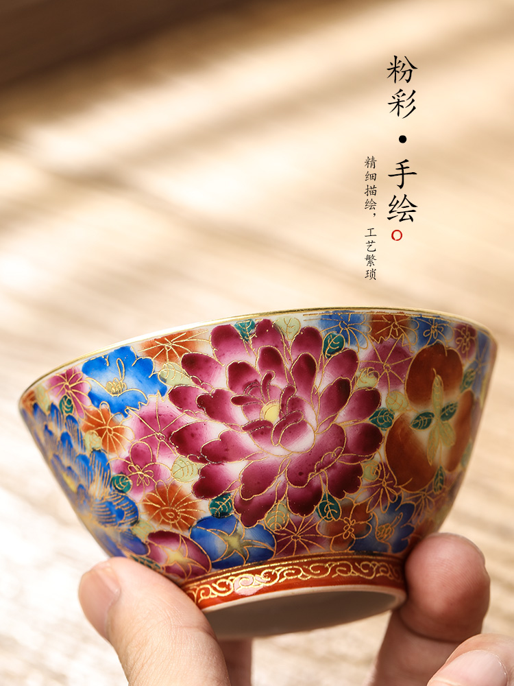 Jingdezhen hand - made colored enamel kung fu masters cup cup pure checking ceramic cups porcelain tea set sample tea cup