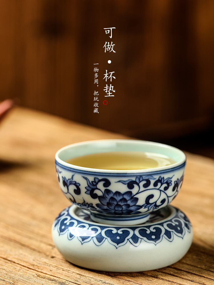 It blue cover rear cover bracket of jingdezhen ceramic hand - made bucket color pallet tea cups kung fu tea accessories
