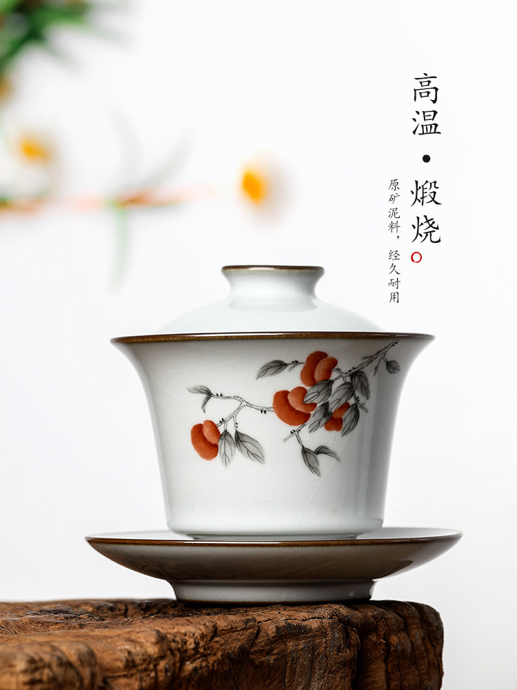 Pure manual your up was three to make tea tureen tea art jingdezhen hand - made persimmon ruyi hot kung fu tea bowls