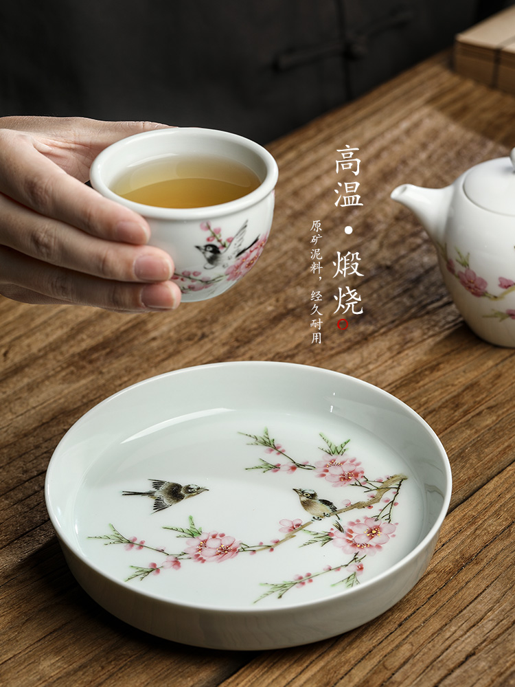 Jingdezhen Xu Jiaxing hand - made water points peach blossom put white porcelain tea pot of 12 water bearing dry mercifully checking tea tray was restoring ancient ways