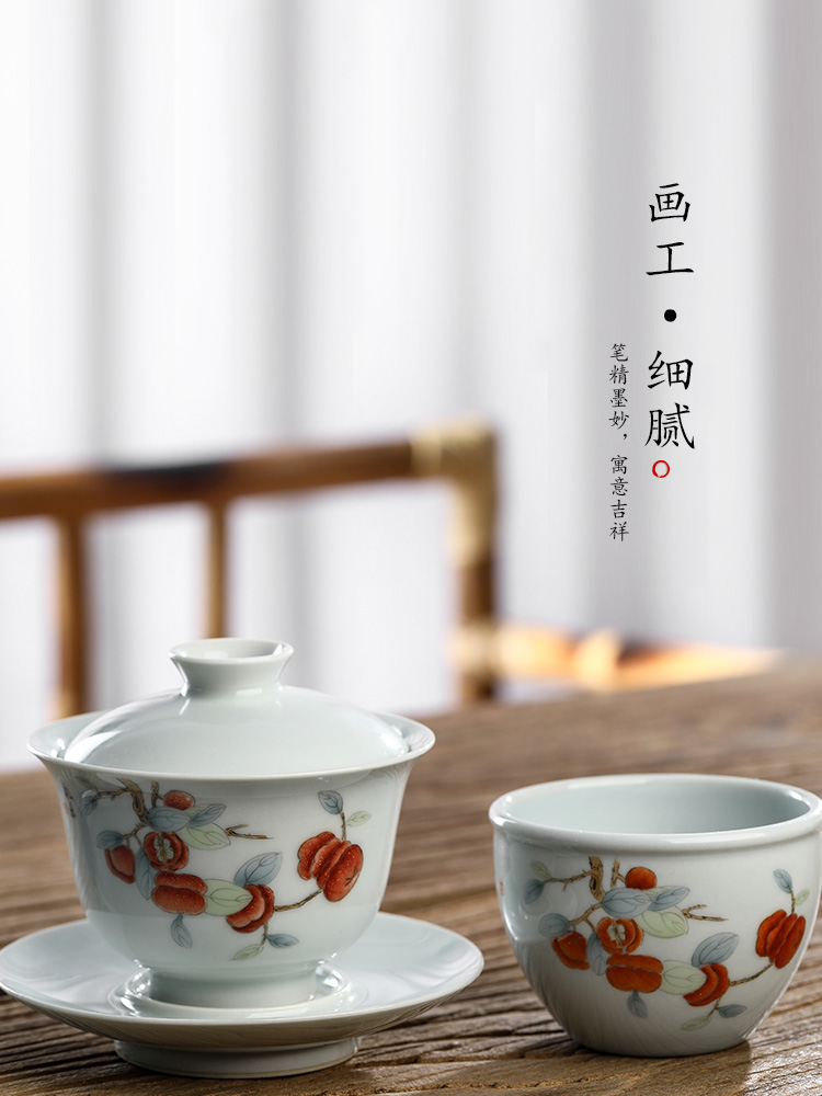 Pure manual was only three tureen tea cups large jingdezhen hand - made persimmon hot ceramic bowl with single proof