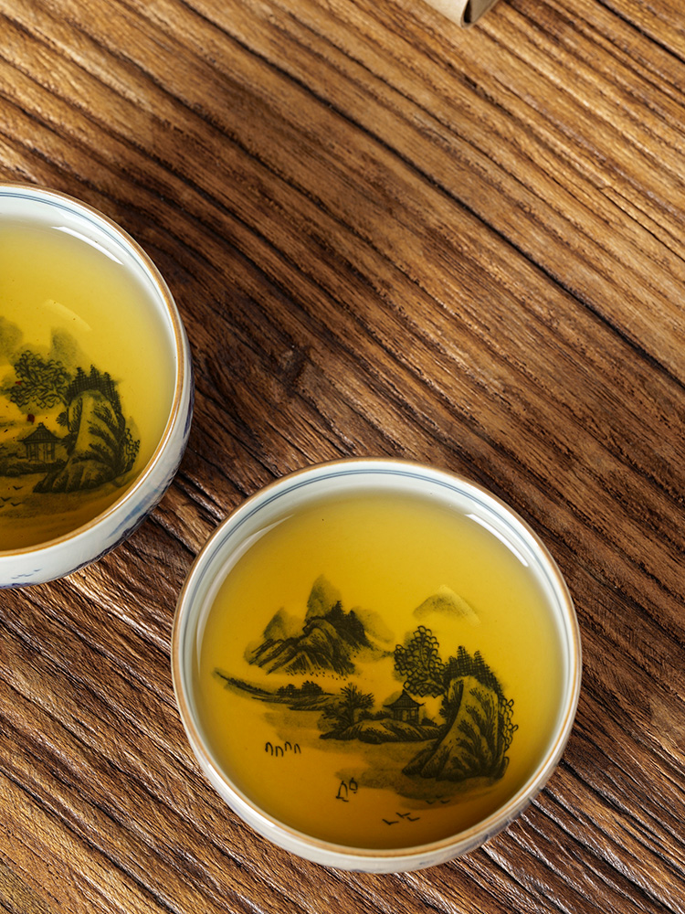 Jingdezhen blue and white master cup of pure manual hand - made ceramic sample tea cup single cup large landscape kung fu tea cups