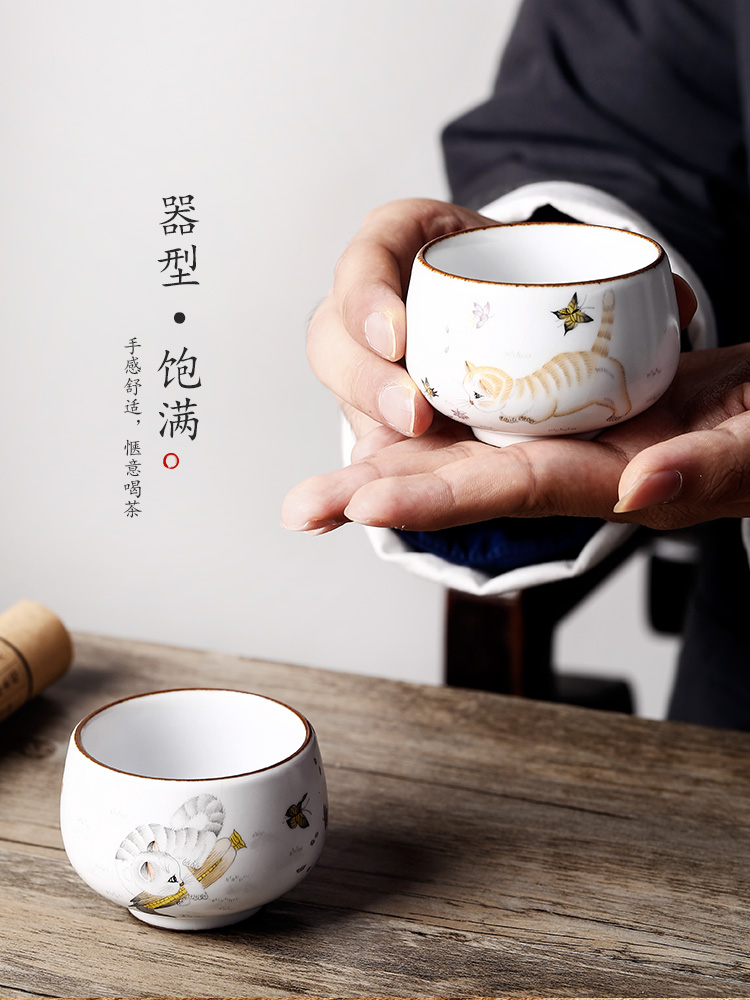 Jingdezhen hand - made kunfu tea cat sample tea cup your up cups master cup of pure manual "women 's cup ceramic tea set