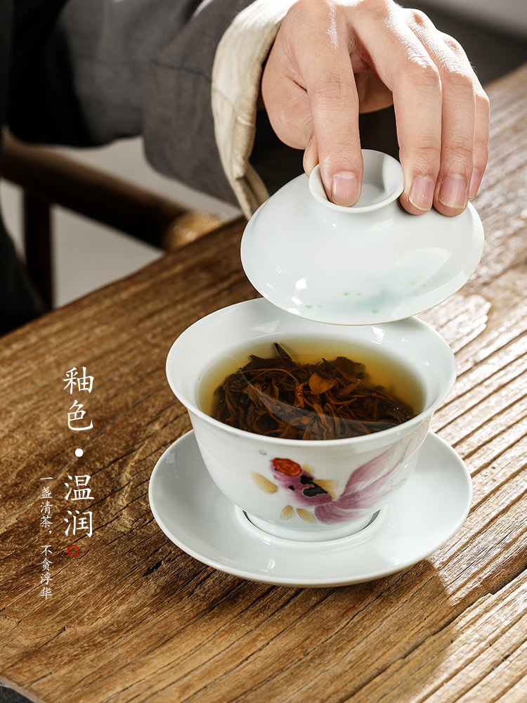 Jingdezhen hand - made only three tureen tea cups of Chinese style restoring ancient ways goldfish bowl is pure manual ceramic kung fu tea set against the very hot