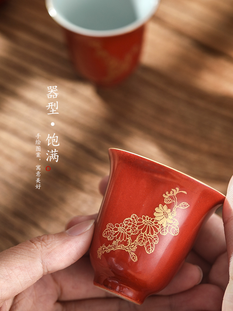 Jingdezhen hand - made master cup single CPU getting checking tea cups ceramic sample tea cup four gentleman alum red kung fu