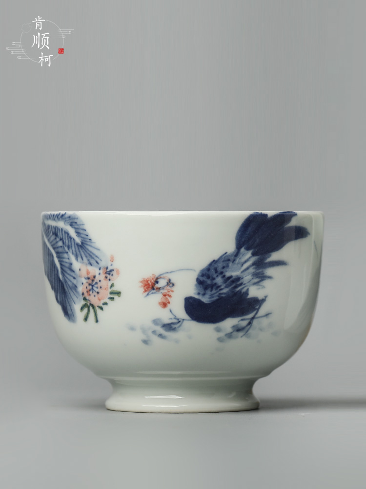 Pure manual jingdezhen blue and white master cup sample tea cup single CPU getting tea hand - made big chicken retro kung fu tea cups