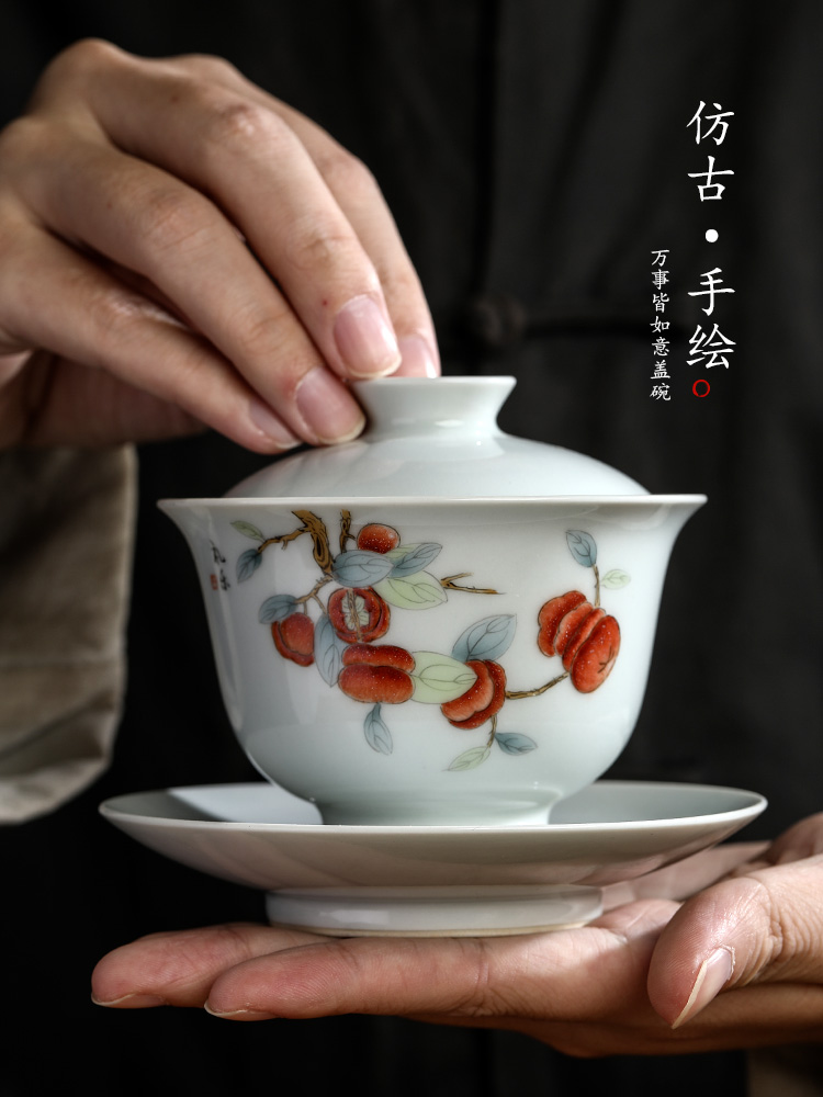 Pure manual was only three tureen tea cups large jingdezhen hand - made persimmon hot ceramic bowl with single proof