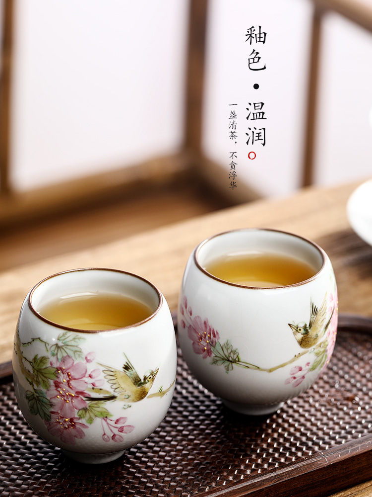 Jingdezhen your up hand - made peach blossom put water point kung fu master cup single cup of pure manual sample tea cup for cup ceramic cups