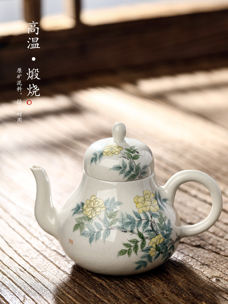 Jingdezhen Chinese teapot pure manual plant ash glaze kunfu tea teapot tea pot single pot female hand - made of flowers