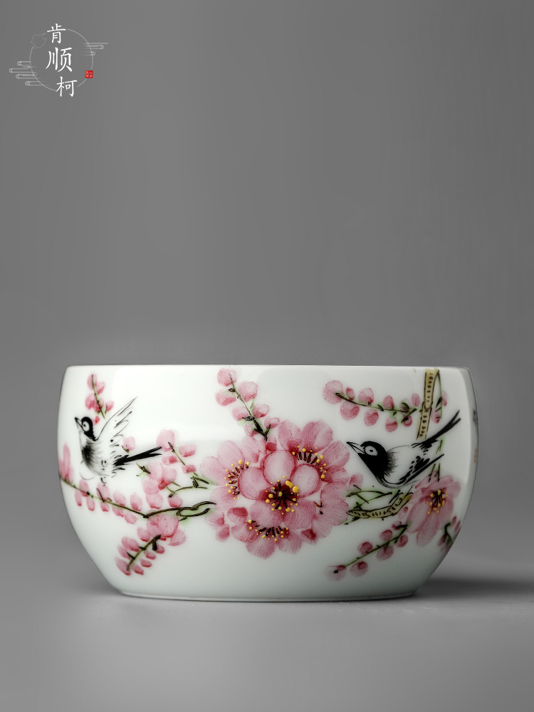 Jingdezhen Xu Jiaxing hand - made peach blossom put water point masters cup single cup pure manual white porcelain kung fu tea set sample tea cup