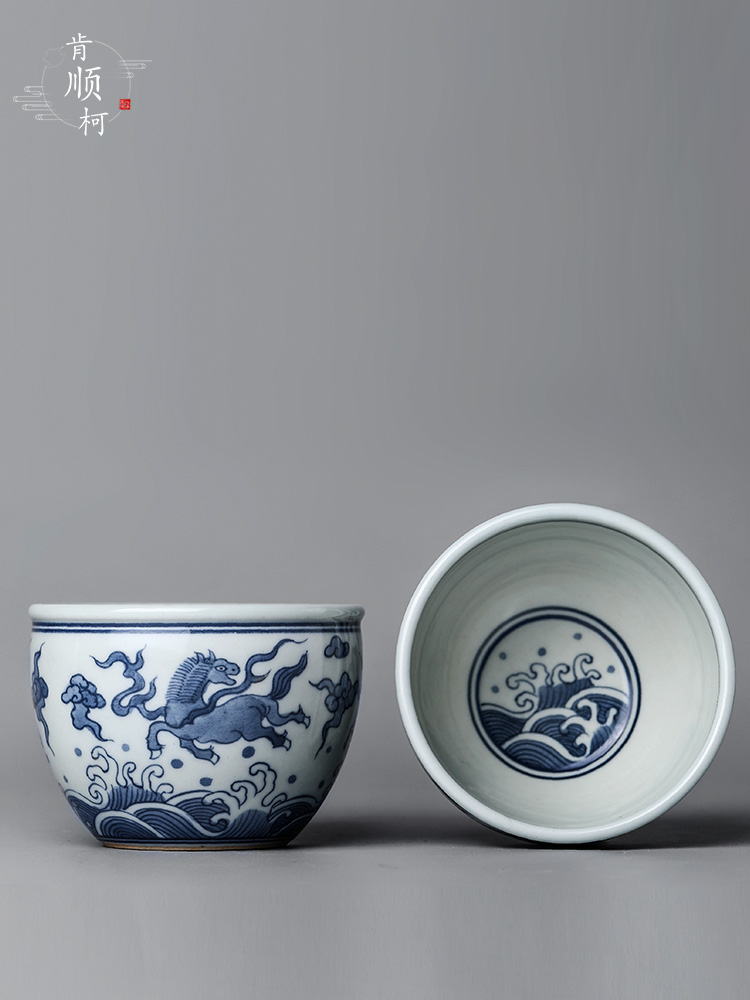 Pure manual master cup sample tea cup single cup of jingdezhen blue and white ceramic cup single archaize hand - made tea urn kung fu