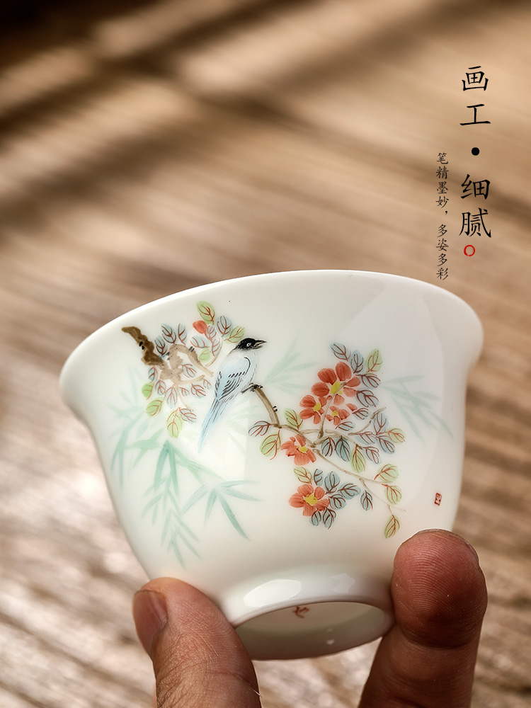 Pure manual only three tureen Chinese jingdezhen hand - made painting of flowers and white porcelain tea bowl kung fu tea set a single tea lady