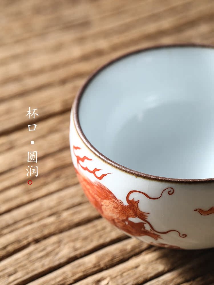 Jingdezhen ru up market metrix who cup a cup of pure checking ceramic sample tea cup hand - made zodiac longfeng kung fu tea cup