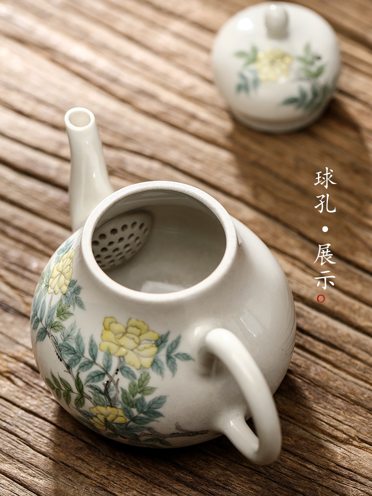 Jingdezhen Chinese teapot pure manual plant ash glaze kunfu tea teapot tea pot single pot female hand - made of flowers