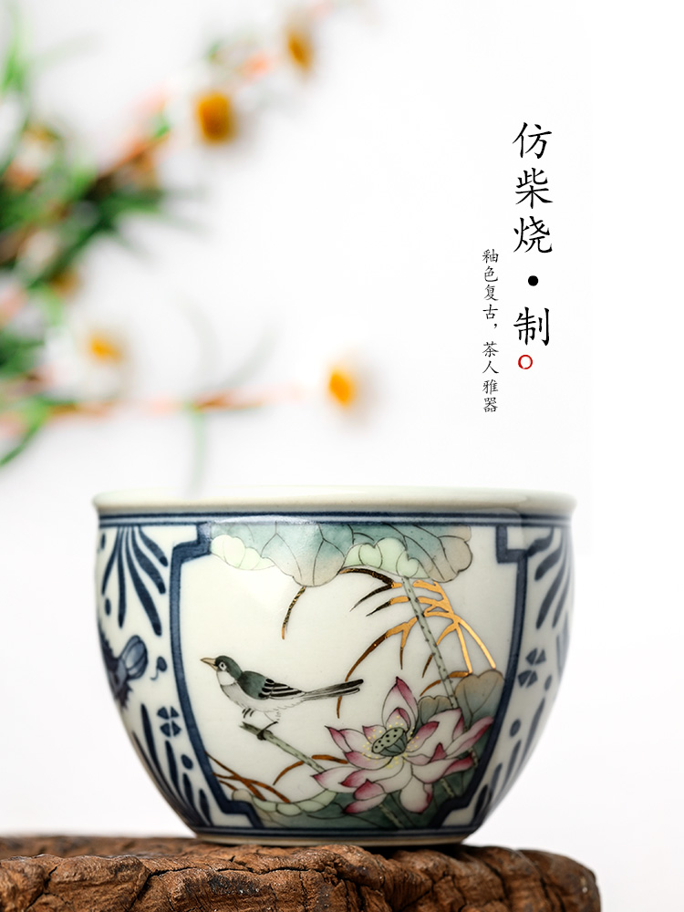 Jingdezhen porcelain bird kung fu master cup single CPU hand - made lotus cup sample tea cup single checking ceramic cup