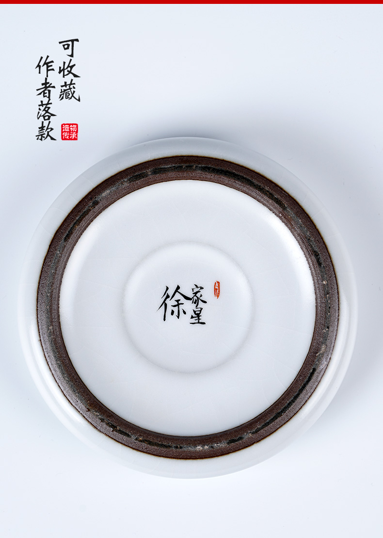 Peach blossom put lid the jingdezhen Xu Jiaxing hand - made water point cover open the slice your up ceramic cup mat tea accessories