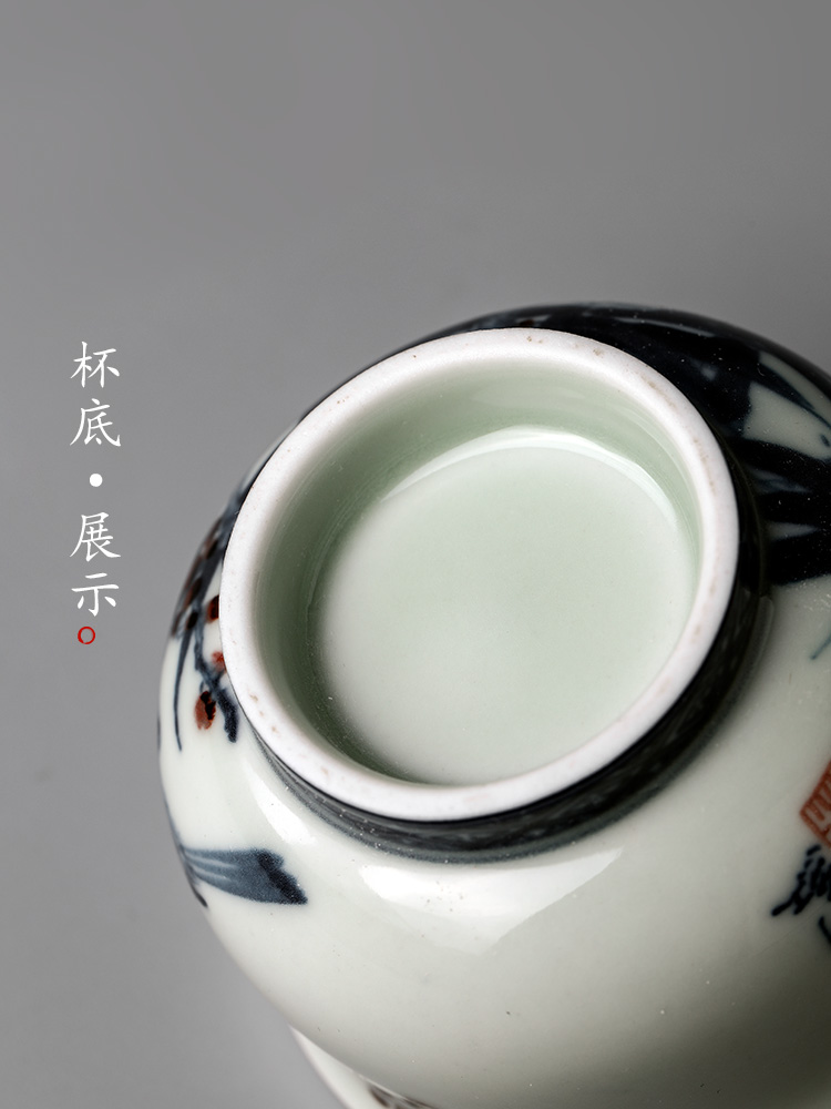 Lin Yuehong jingdezhen blue and white youligong hand - made master cup single cup pure manual kung fu tea cups ceramic sample tea cup