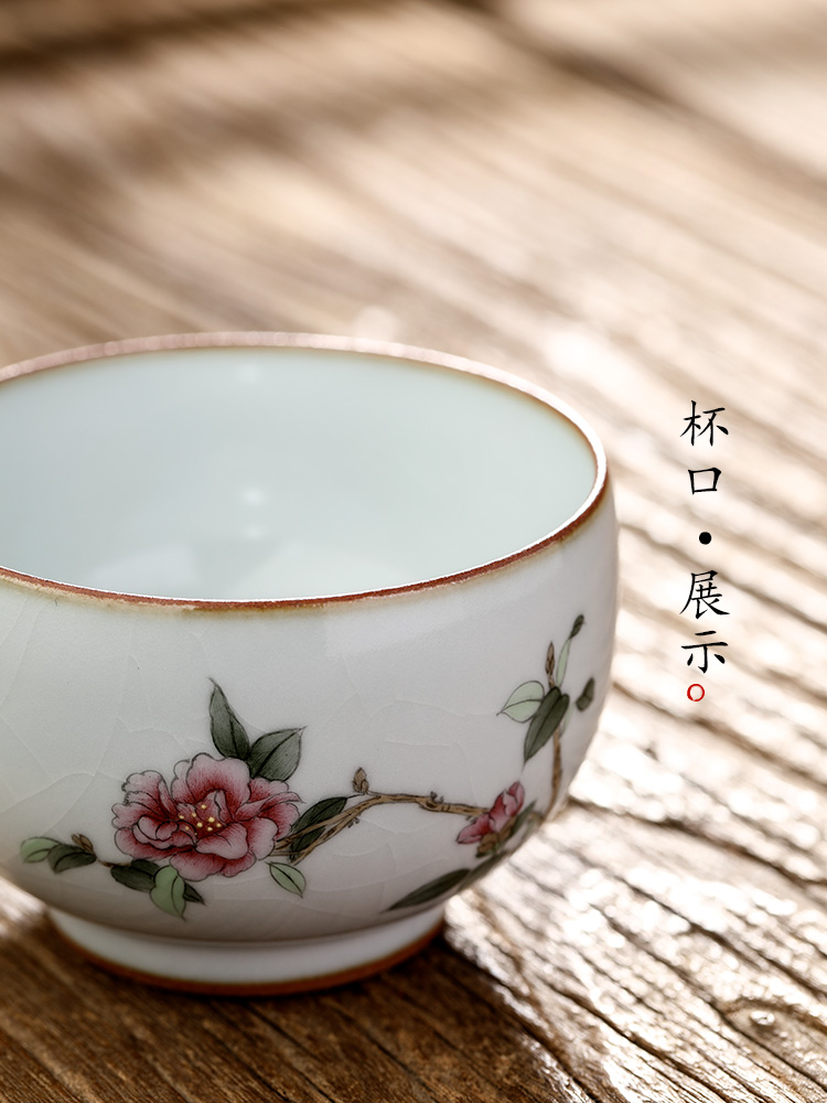 Hand draw your up teacup camellia kung fu master cup single CPU jingdezhen of pure manual sample tea cup single ceramic cups