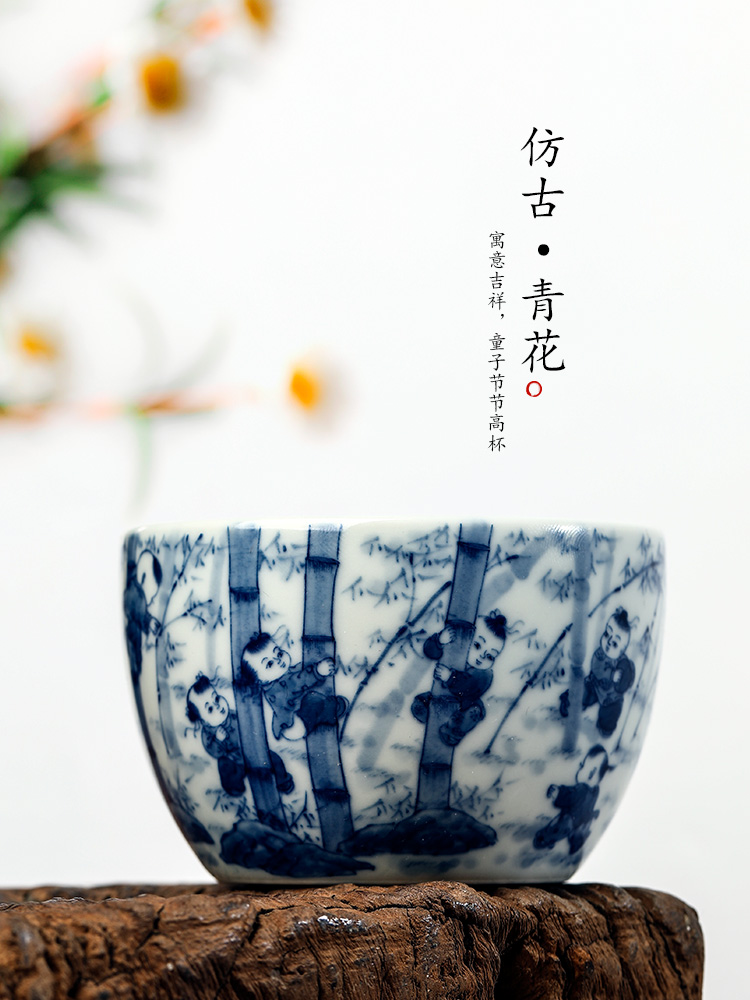 Master kung fu tea cup a cup of pure checking porcelain sample tea cup jingdezhen ceramic cups single hand - drawn characters