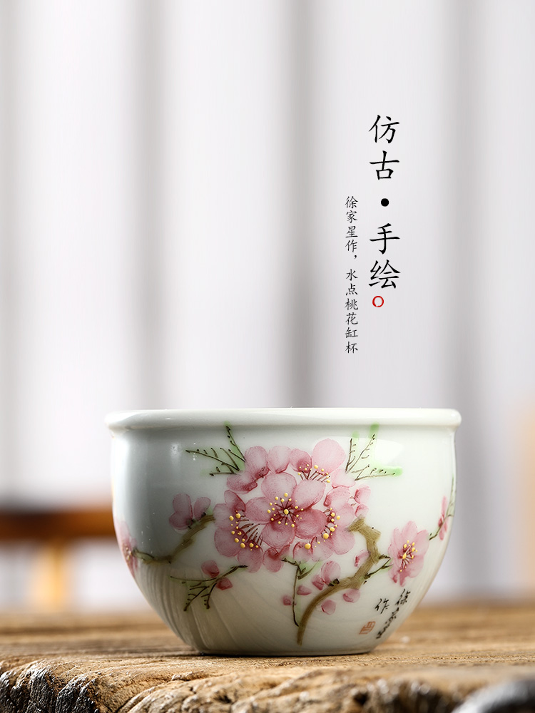 Xu, Jiaxing hand - made peach blossom put water point masters cup kung fu tea set sample tea cup cup jingdezhen pure checking ceramic cup