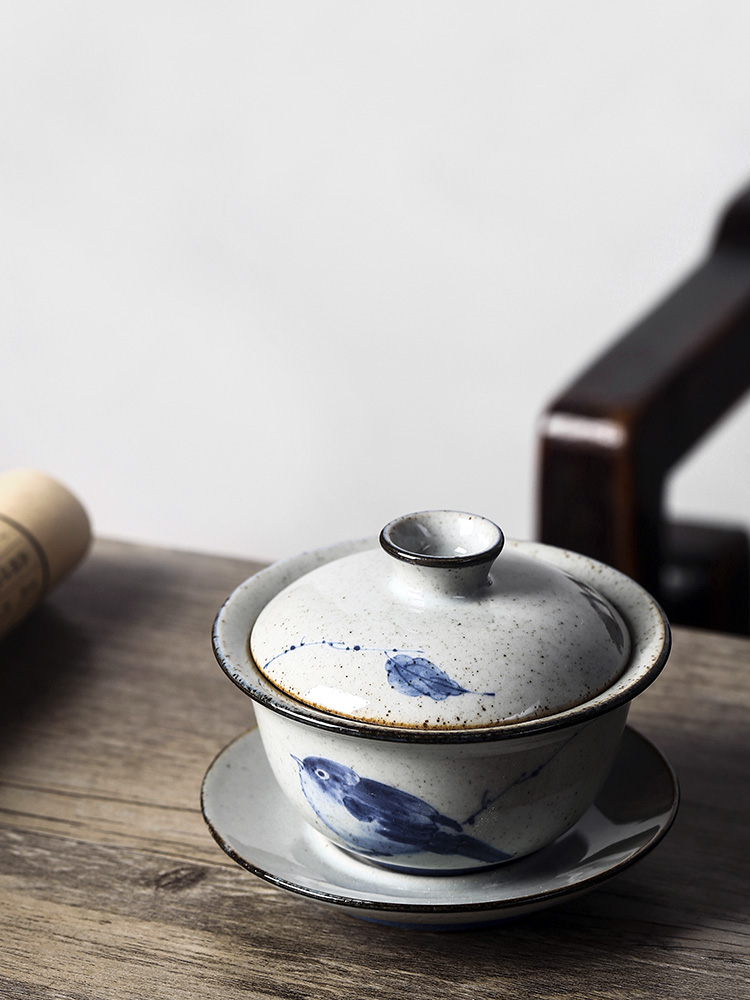 Pure manual jingdezhen blue and white hand made clay riches and honour bird only three tureen kunfu tea tea bowl of tea cup hot woman