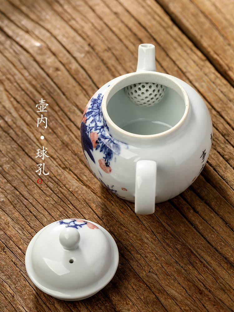 Jingdezhen blue and white teapot pure manual ceramic tea set hand - made big rooster antique teapot single pot kunfu tea