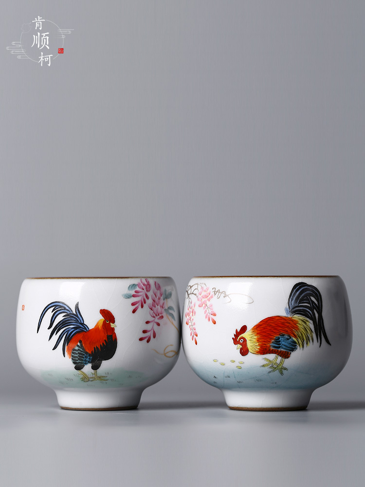 Jingdezhen hand - made teacup kongfu master cup single cup participants in your up chicken checking ceramic sample tea cup tea set