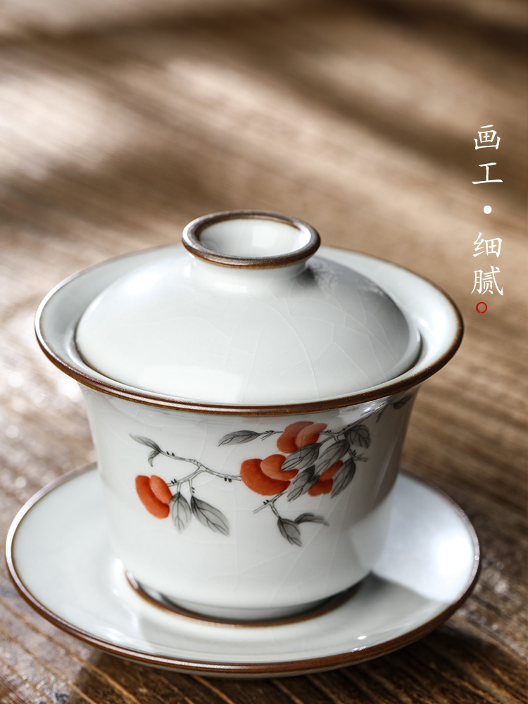 Pure manual your up was three to make tea tureen tea art jingdezhen hand - made persimmon ruyi hot kung fu tea bowls