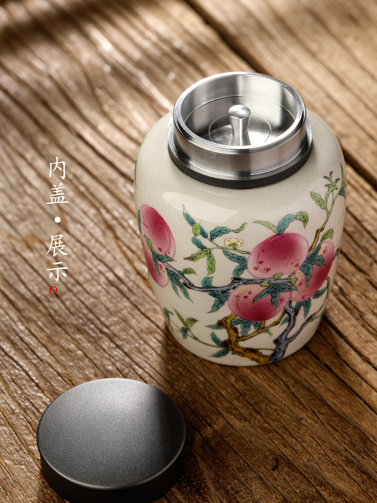 Jingdezhen plant ash glaze caddy fixings checking ceramic hand - made nine peach seal pot tea tea storage tanks