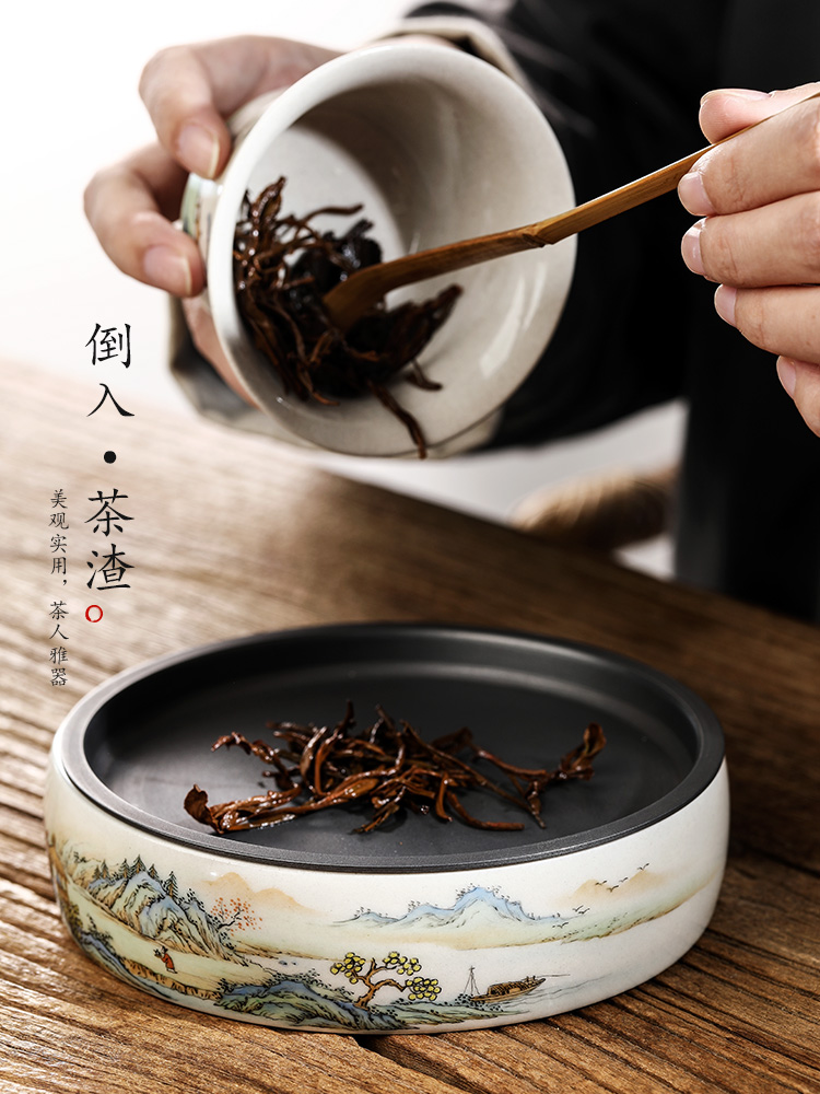 Jingdezhen plant ash glaze pot of bearing dry terms Taiwan checking ceramic teapot pad hand - made landscape tea tray cup mat accessories