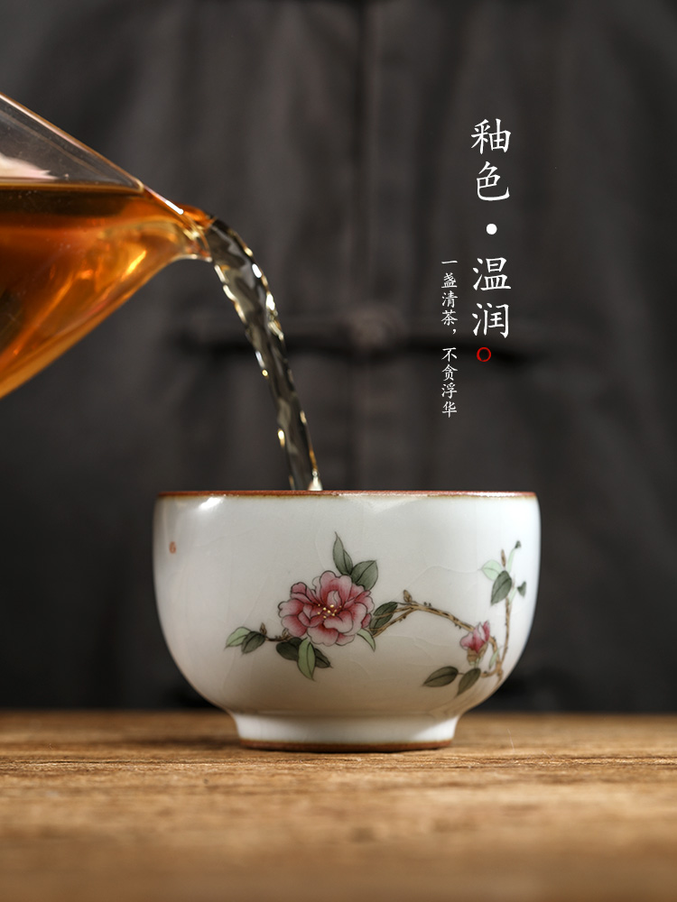 Hand draw your up teacup camellia kung fu master cup single CPU jingdezhen of pure manual sample tea cup single ceramic cups