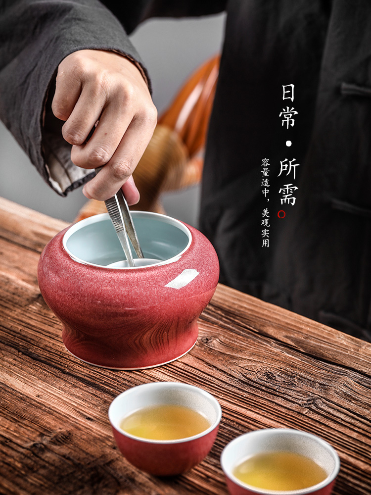 Jingdezhen tea wash to small cowpea red pen XiCha bucket water jar in hot water cylinder household tea sets tea accessories