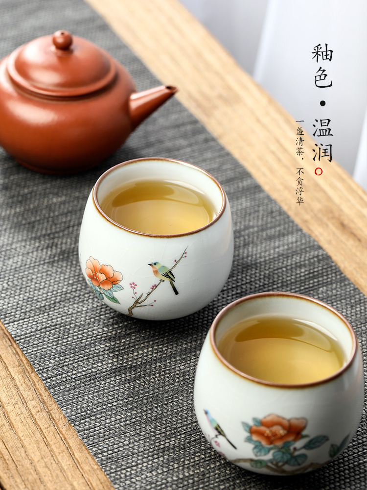 Ru up market metrix who jingdezhen kung fu tea cup single cup of pure manual ceramic sample tea cup only hand - made painting of flowers and tea set