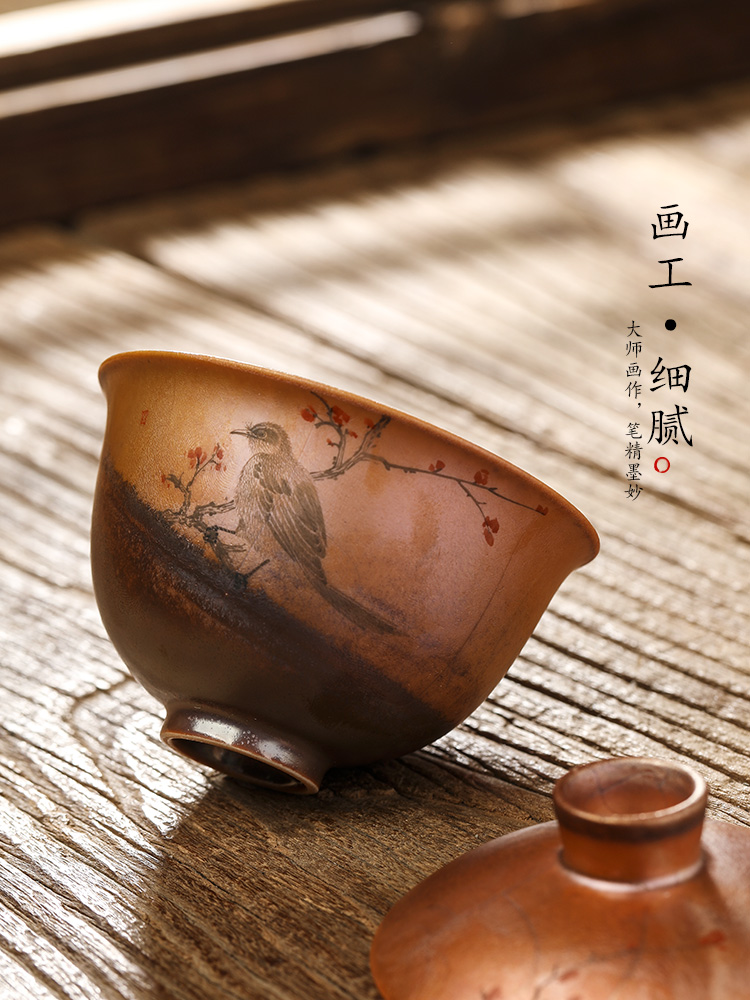 Pure manual firewood kunfu tea tureen tea cups jingdezhen hand - made ceramic painting of flowers and not hot tea bowl tea bowl