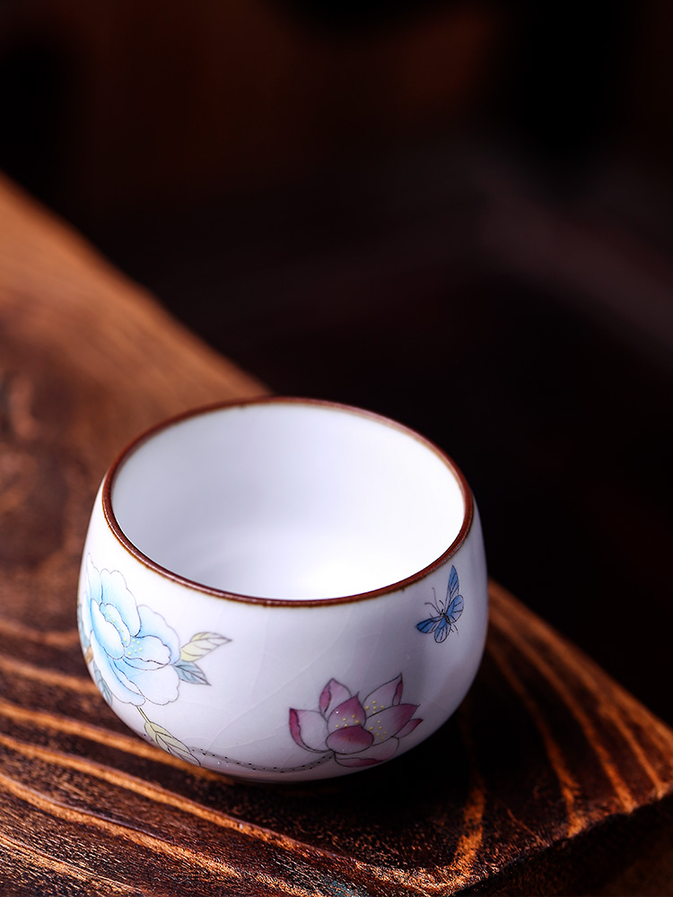 Jingdezhen hand - made teacup checking sample tea cup your up tree peony lotus kongfu master cup participants for a cup of tea