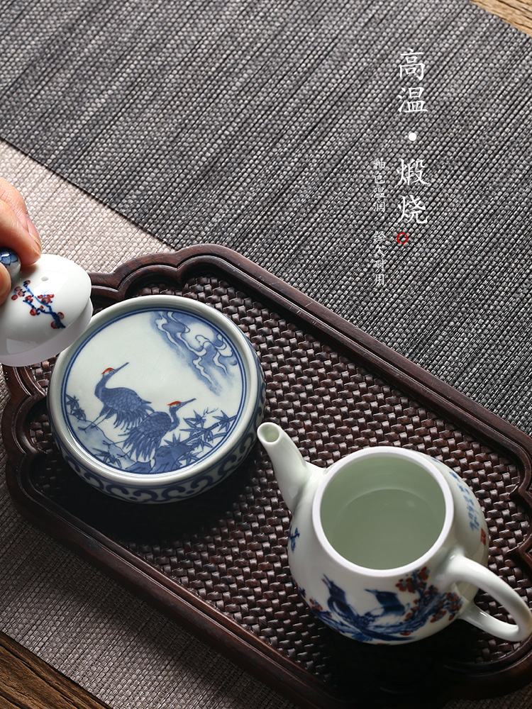 Jingdezhen blue and white cranes ceramics are it buy antique hand - made cover cover pad kung fu tea accessories tea taking with zero