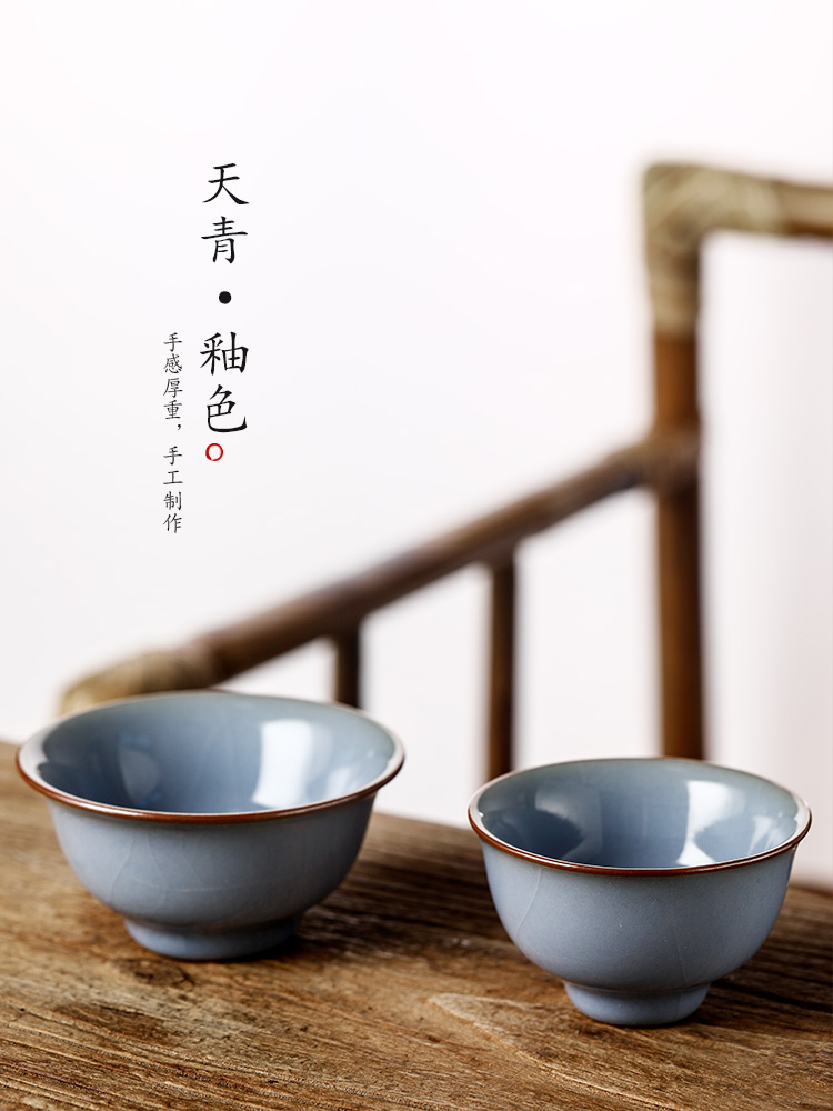 Master kung fu tea cup jingdezhen checking sample tea cup single CPU open piece of azure glaze single use individual cup