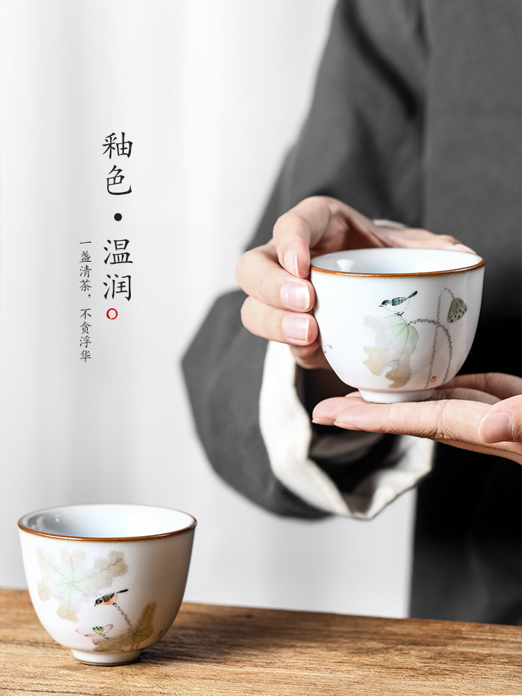 Your up with jingdezhen ceramic sample tea cup master cup single CPU getting pure manual hand - made teacup lotus birds for a cup of tea