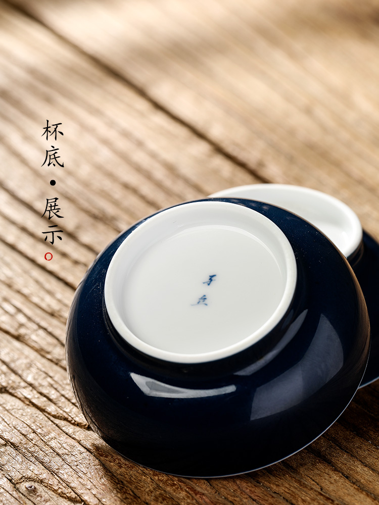 Jingdezhen porcelain masters cup single cup men 's pu' er cup hand - drawn characters color glaze sample tea cup only kung fu tea cups