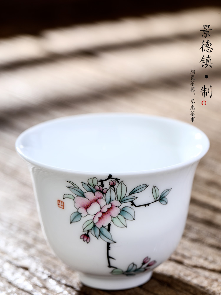 Jingdezhen hand - made sample tea cup single cup pure manual master cup only kung fu cups white porcelain tea set female flowers